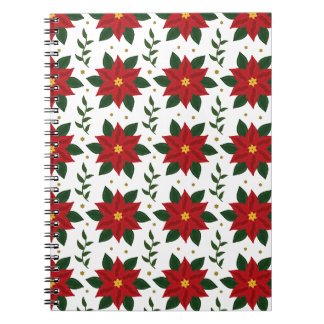 Christmas Poinsettia Floral Pattern | Red Green Anteckningsbok