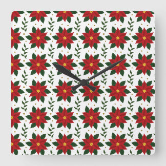 Christmas Poinsettia Floral Pattern | Red Green Fyrkantig Klocka