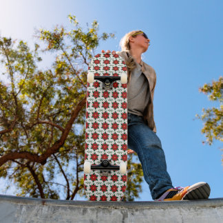 Christmas Poinsettia Floral Pattern | Red Green Mini Skateboard Bräda 18,5 Cm