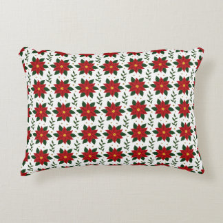 Christmas Poinsettia Floral Pattern | Red Green Prydnadskudde
