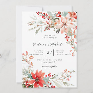 Christmas Poinsettia floral Wedding Invitation Inbjudningar