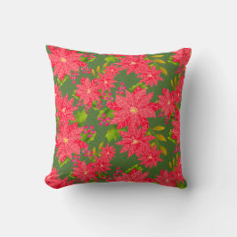 Christmas Poinsettia Green Kudde
