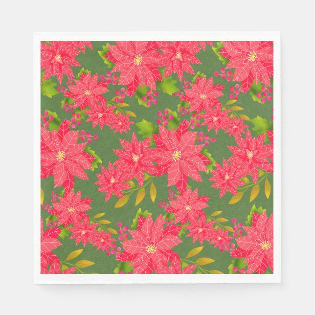 Christmas Poinsettia Green Pappersservett (Framsidan)