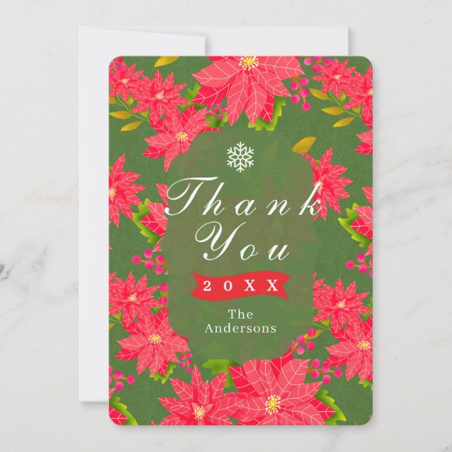 Christmas Poinsettia Green Tack Kort (Framsida)