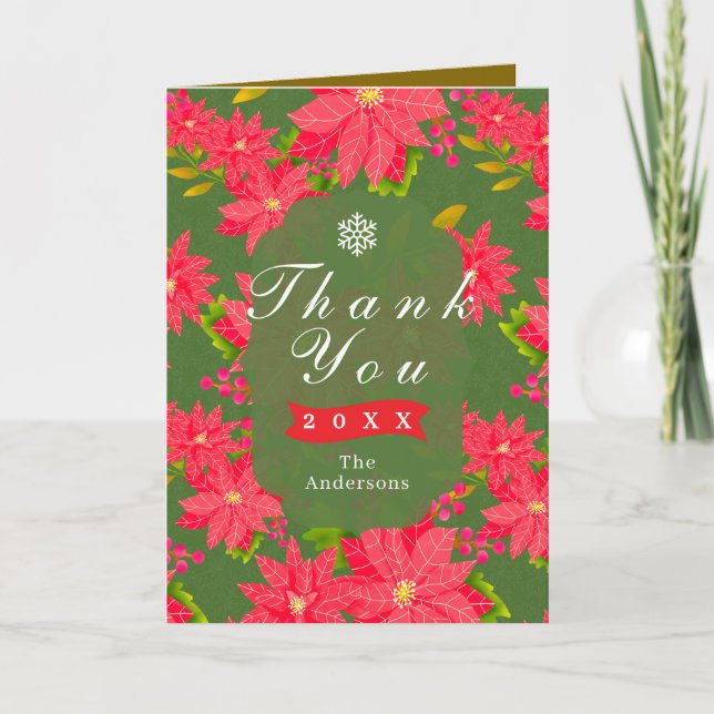 Christmas Poinsettia Green Tack Kort (Framsida)