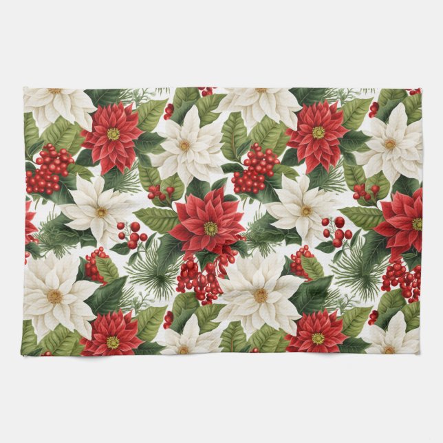 Christmas Poinsettia – Holiday Floral Design Kökshandduk (Horisontell)