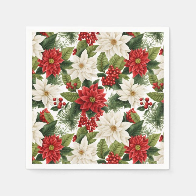 Christmas Poinsettia – Holiday Floral Design Pappersservett (Framsidan)
