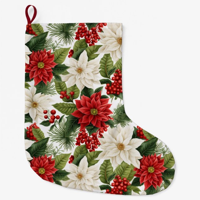 Christmas Poinsettia – Holiday Floral Design Stor Julstrumpa (Framsidan)