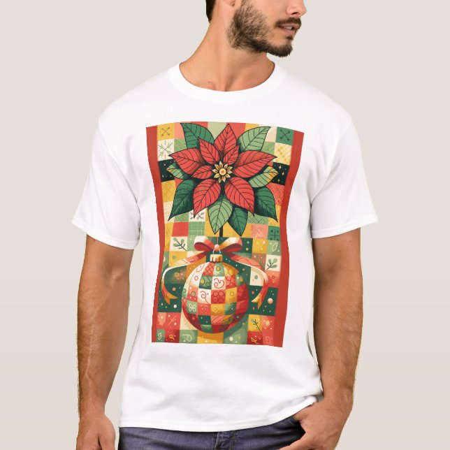 CHRISTMAS POINSETTIA OCH ORNAMENT T SHIRT (Framsida)