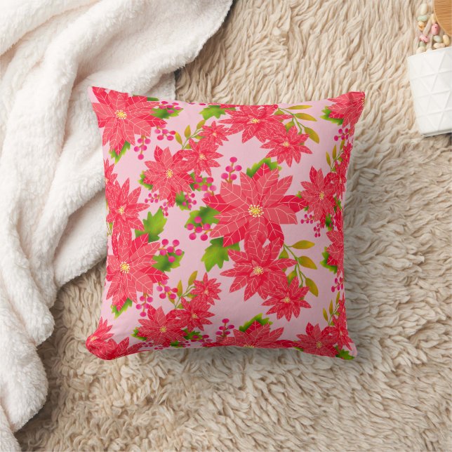 Christmas Poinsettia Pink Kudde (Filt)