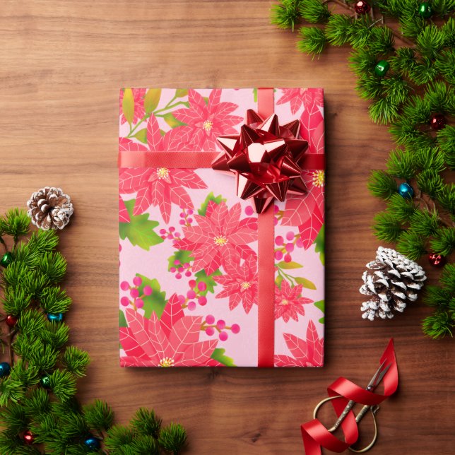 Christmas Poinsettia Pink Presentpapper (Julgåva)