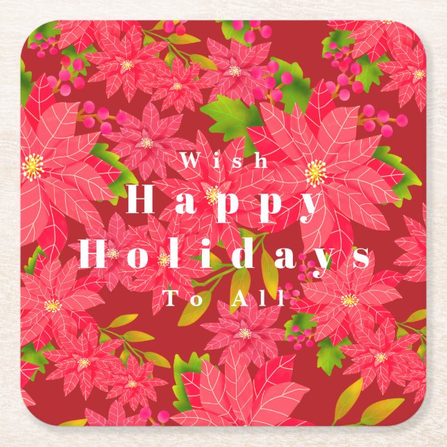 Christmas Poinsettia Red Underlägg Papper Kvadrat (Framsidan)