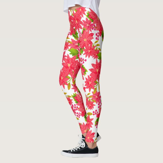 Christmas Poinsettia White Leggings (Vänster)