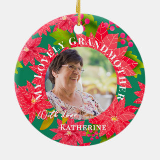 Christmas Poinsettias Red Photo Grandmother Teal Julgransprydnad Keramik