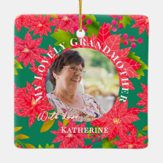 Christmas Poinsettias Red Photo Grandmother Teal Julgransprydnad Keramik