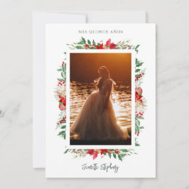 Christmas Poinsettias Spanish Quinceañera Photo Inbjudningar