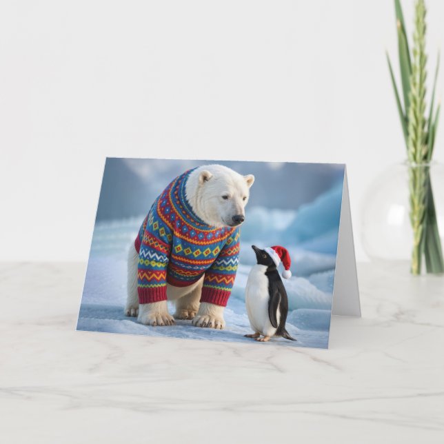 Christmas Polar Bear and Penguin Friends Kort (Framsida)