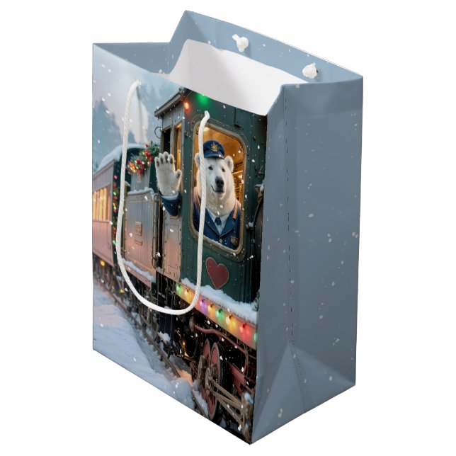 Christmas Polar Bear In a Vintage Steam Engine (Framsidan Vinklad)