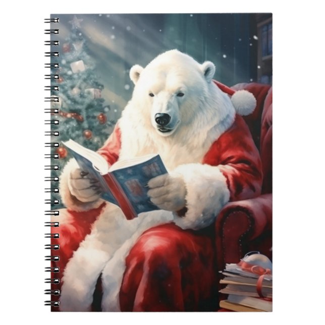 Christmas Polar Bear reading Anteckningsbok (Framsidan)