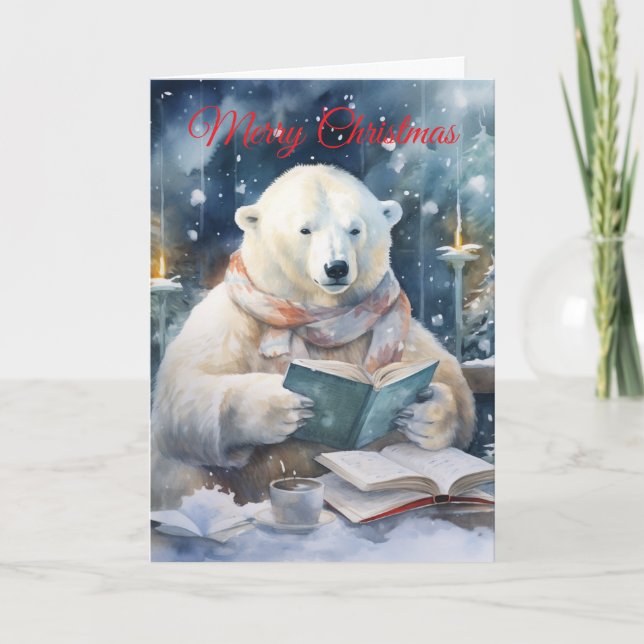 Christmas Polar Bear reading Helgkort (Framsida)