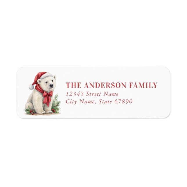 Christmas Polar Bear Return Address Labels Returadress Etikett (Framsidan)