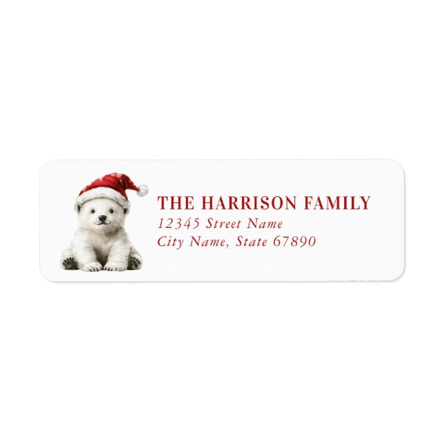 Christmas Polar Bear Return Address Labels Returadress Etikett (Framsidan)