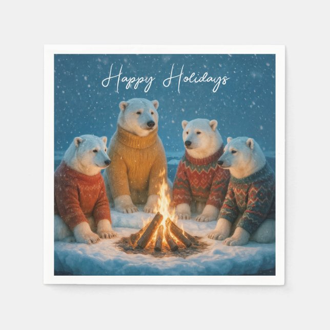 Christmas Polar Bears Around a Bonfire Pappersservett (Framsidan)