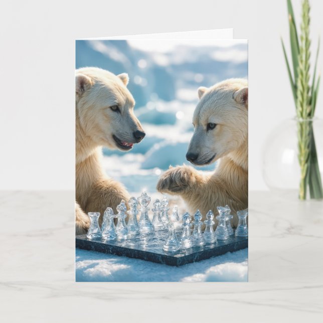 Christmas Polar Bears Playing Chess On a Glacier Kort (Framsida)