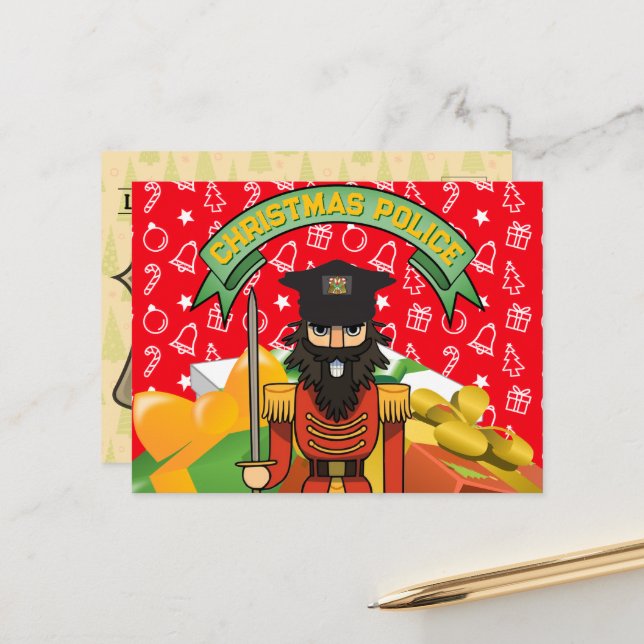 Christmas Police Greeting Card | Funny Nutcracker  Helg Vykort (Fram/Back In Situ)