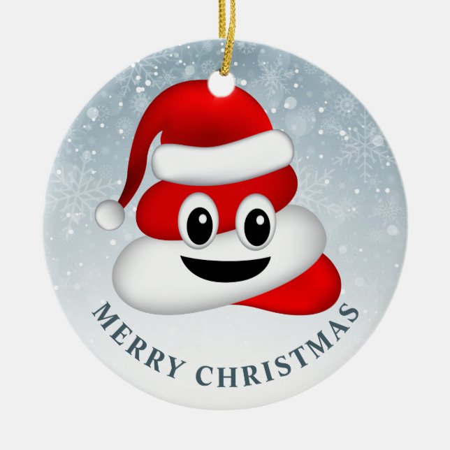 christmas poo emoji med Santa hat Julgransprydnad Keramik (Framsidan)