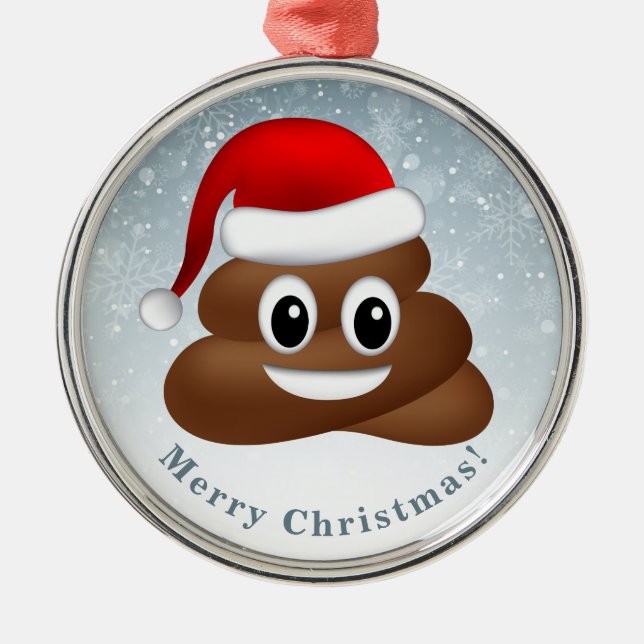 christmas poo emoji med Santa hat Julgransprydnad Metall (Framsidan)