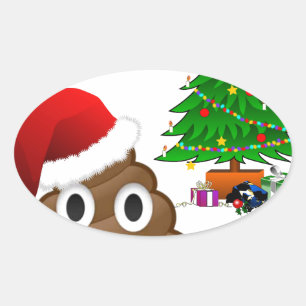 christmas poo emoji ovalt klistermärke