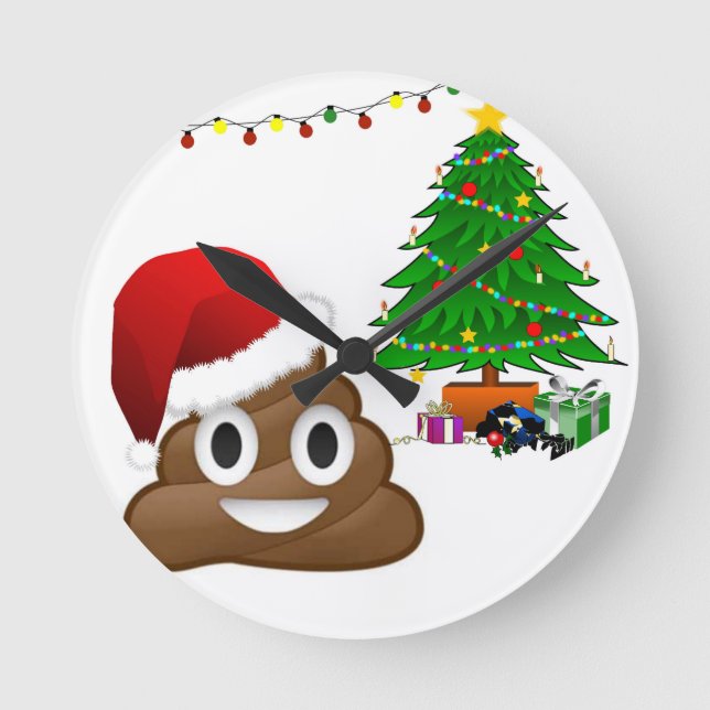 christmas poo emoji rund klocka (Framsida)