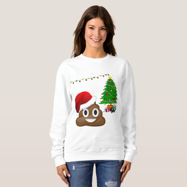 christmas poo emoji Women sweatshirt Tee (Hel framsida)
