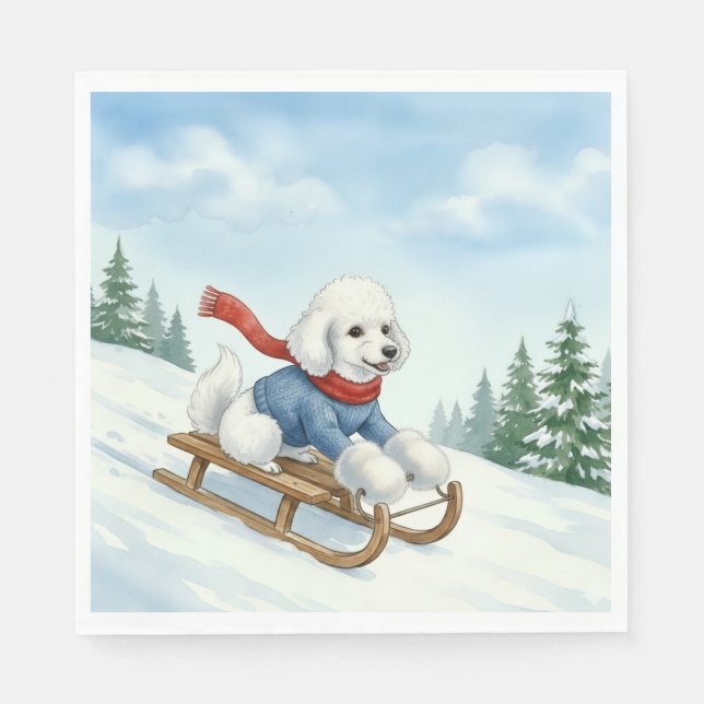 Christmas Poodle Sledding, Napkins Pappersservett (Framsidan)