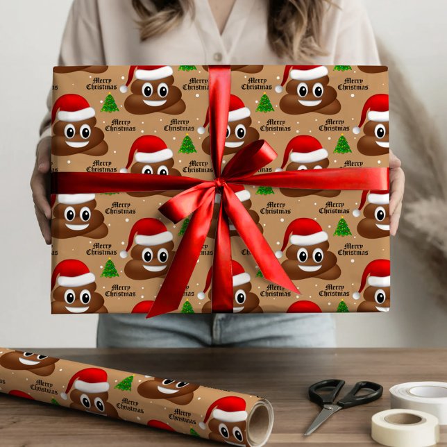 "christmas poop emoji" med papper stöt presentpapper (christmas poop emoji with santa hat wrapping paper)