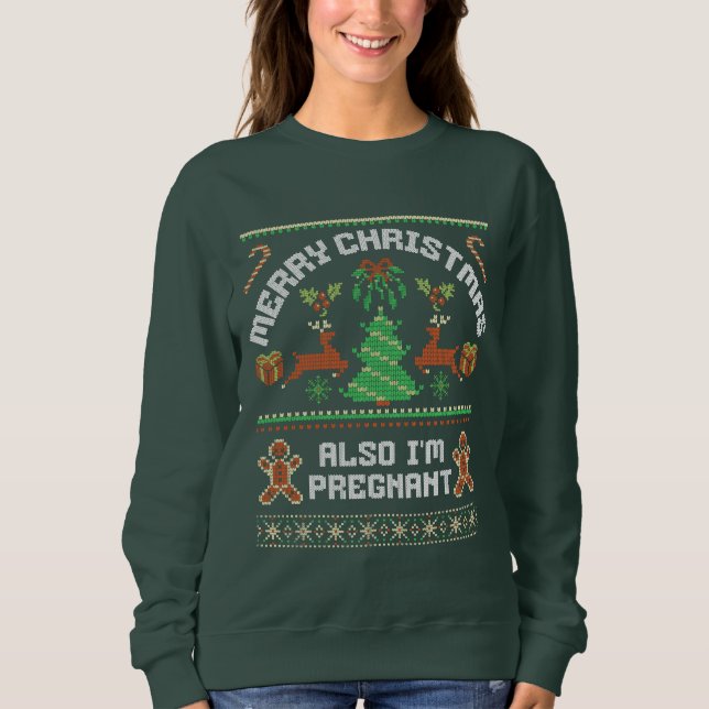Christmas Pregnancy Announcement Ugly XmasSweater  T Shirt (Framsida)