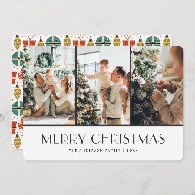 Christmas Presents Ornaments Gloves Snow Photo Julkort (Fram/baksida)