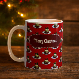 Christmas Pudding Merry Christmas! Holly Pattern Kaffemugg