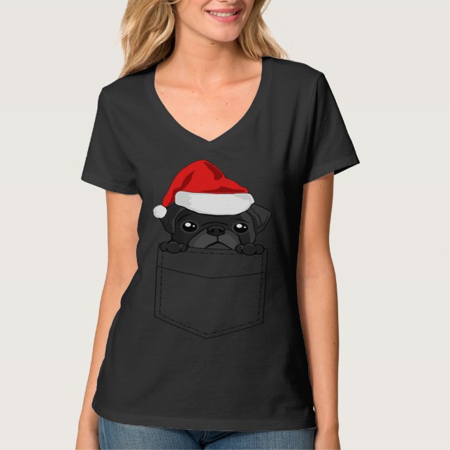 Christmas Pug Dog In Your Pocket T Shirt (Framsida)