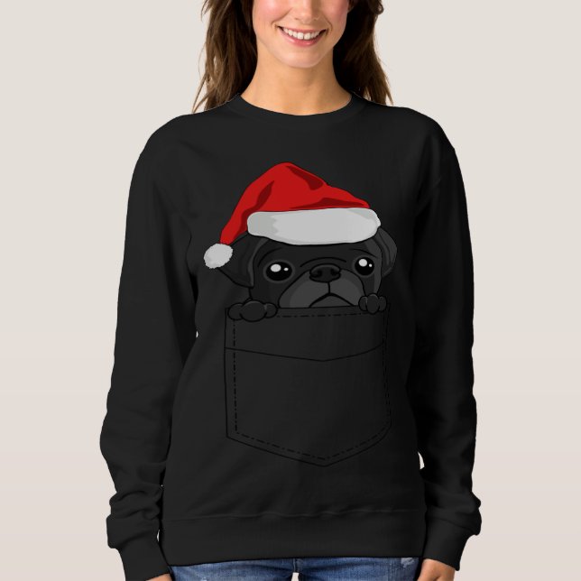 Christmas Pug Dog In Your Pocket T Shirt (Framsida)