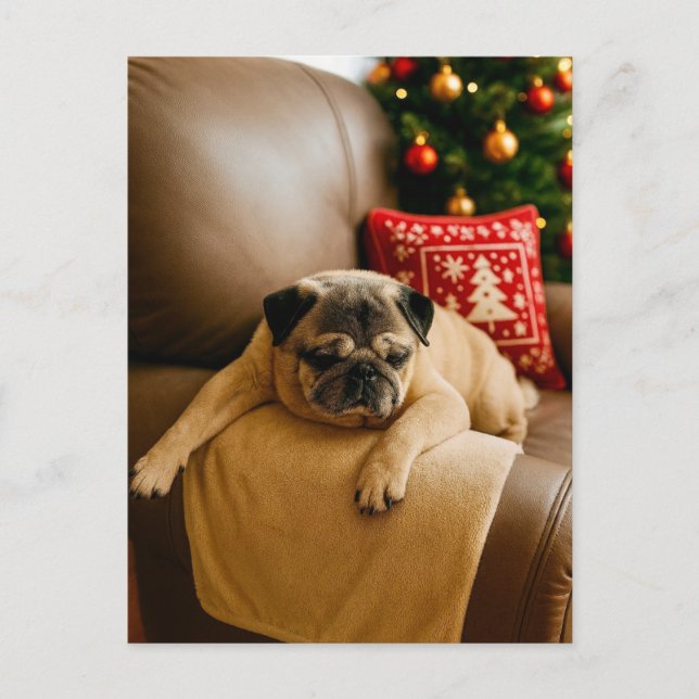 Christmas Pug Postcard Cozy Holiday Evening Vykort (Framsida)