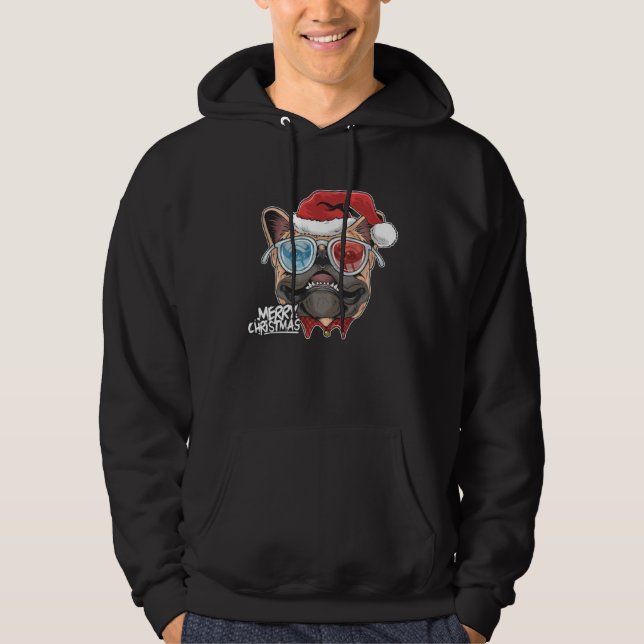Christmas Pug Puppy Dog Santa Claus cute face  Xma Hoodie (Framsida)