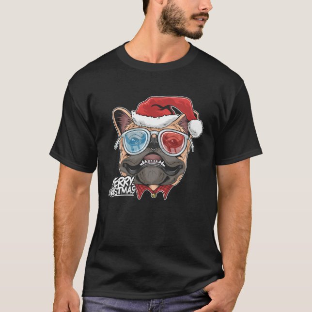 Christmas Pug Puppy Dog Santa Claus cute face  Xma T Shirt (Framsida)