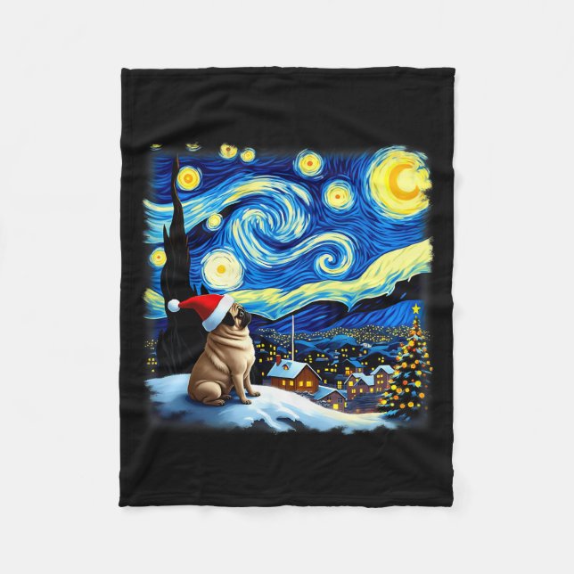 Christmas Pug Starry Night  Fleecefilt (Framsidan)