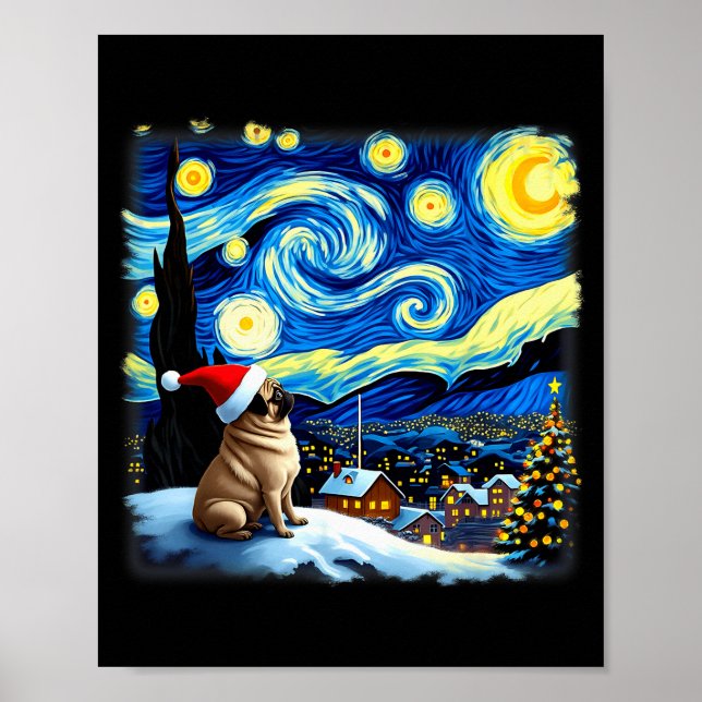 Christmas Pug Starry Night  Poster (Framsidan)