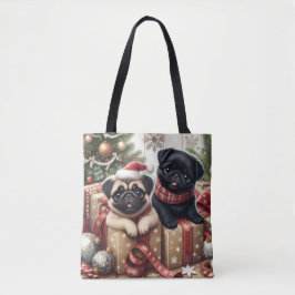Christmas Pug Tote Bag Tygkasse