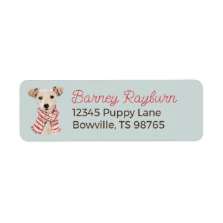Christmas Puppy in a Scarf address label Returadress Etikett