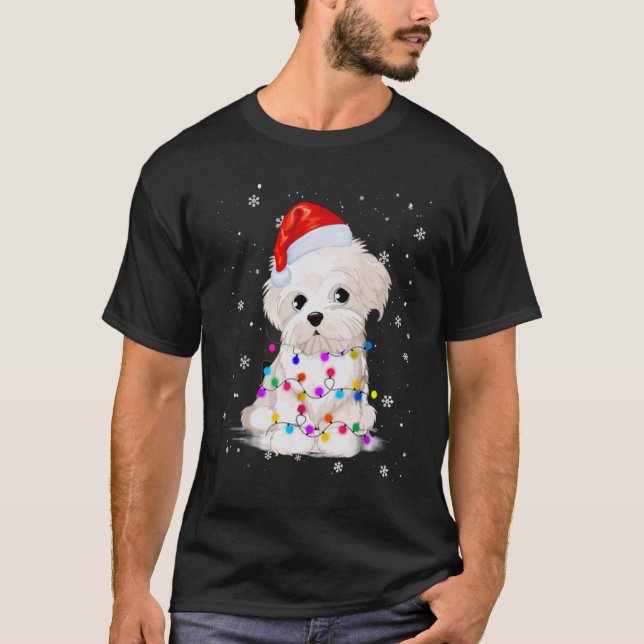 CHRISTMAS PUPPY TANGERAD I CHRISTMAS LJUS T SHIRT (Framsida)