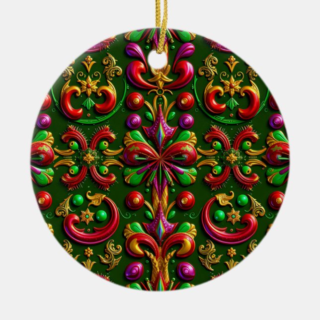 CHRISTMAS Purple Gold Green 3D Ribbons ~ Julgransprydnad Keramik (Framsidan)